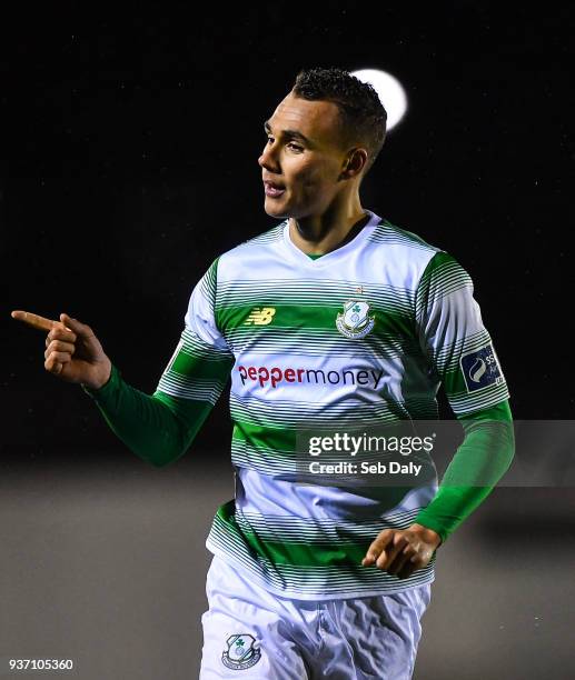 Waterford , Ireland - 23 March 2018; Graham Burke of Shamrock Rovers celebrates after scoring his side's first goal during the SSE Airtricity League...