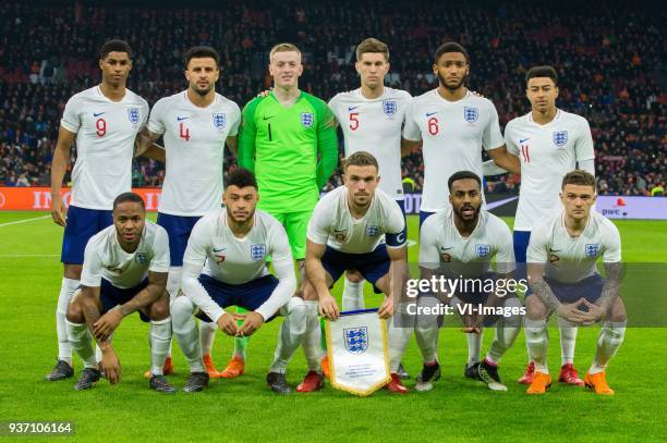 Marcus Rashford of England, Kyle Walker of England, goalkeeper Jorden Pickford of England, John Stones of England, Joe Gomez of England, Jesse...