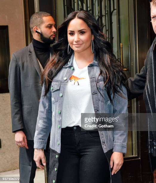 Demi Lovato departs their hotel on March 23, 2018 in New York City.