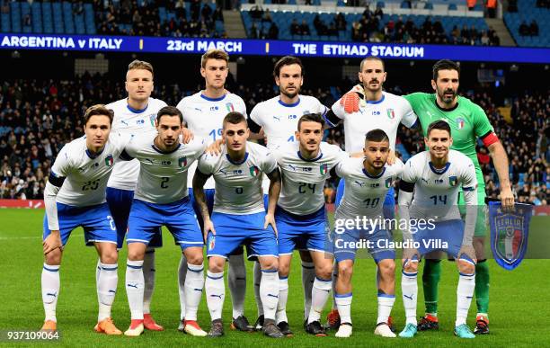 The Italy team line up prior to the International friendly match between Italy and Argentina at Etihad Stadium on March 23, 2018 in Manchester,...