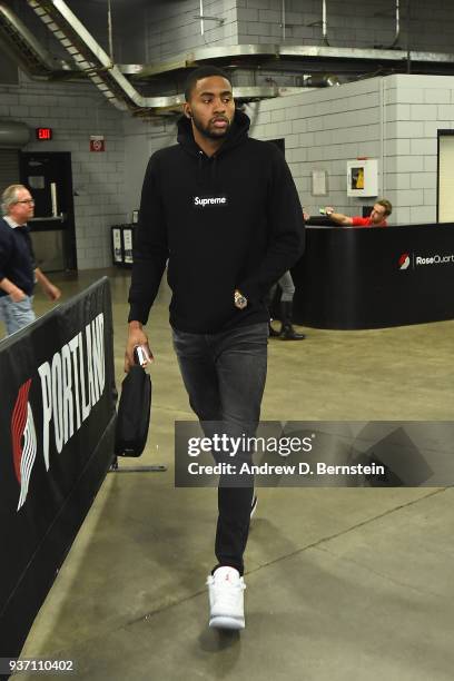Maurice Harkless of the Portland Trail Blazers arrives at the arena before the game against the Houston Rockets on March 20, 2018 at the Moda Center...