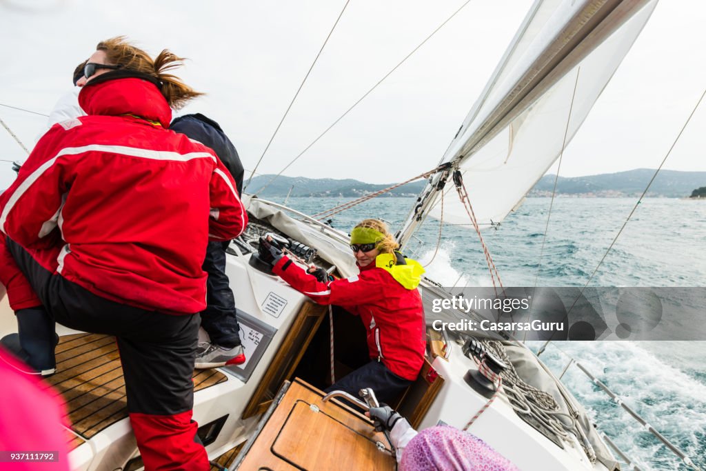 Sailing Boat Leaning to the Right on Rough Sea