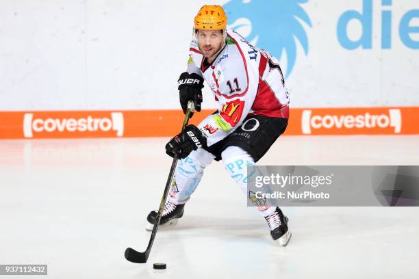 Cory Quirk of Pinguins Bremerhaven during the DEL Playoff Quarterfinal match 5 between the EHC Red Bull Munich and Pinguins Bremerhaven on March...