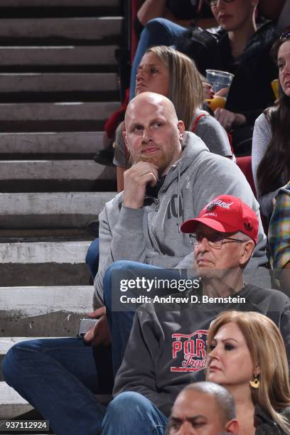 Chris Kaman looks former LA Clipper looks on during the game between the Portland Trail Blazers and the Houston Rockets on March 20, 2018 at the Moda...