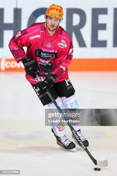 Bjoern Svensson of Pinguins Bremerhaven during the DEL Playoff Quarterfinal match 5 between the EHC Red Bull Munich and Pinguins Bremerhaven on March...