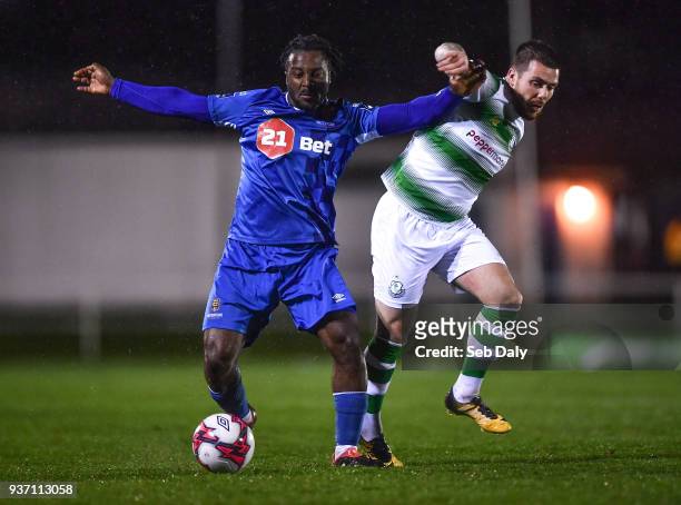 Waterford , Ireland - 23 March 2018; Stanley Aborah of Waterford in action against Brandon Miele of Shamrock Rovers during the SSE Airtricity League...
