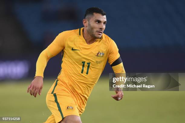 Andrew Nabbout of Australia in action during the International Friendly match between Norway and Australia at Ullevaal Stadion on March 23, 2018 in...