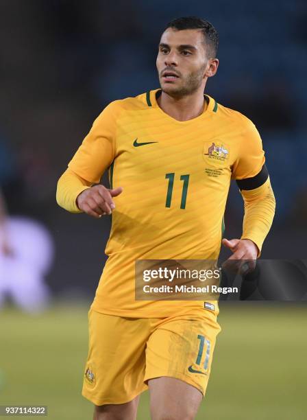 Andrew Nabbout of Australia in action during the International Friendly match between Norway and Australia at Ullevaal Stadion on March 23, 2018 in...