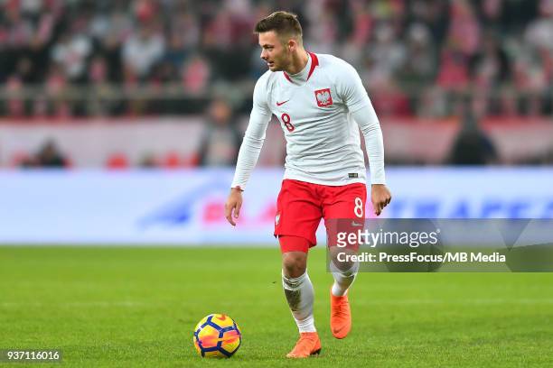 Karol Linetty of Poland in action during the international friendly match between Poland and Nigeria at the Municipal Stadium on March 23, 2018 in...