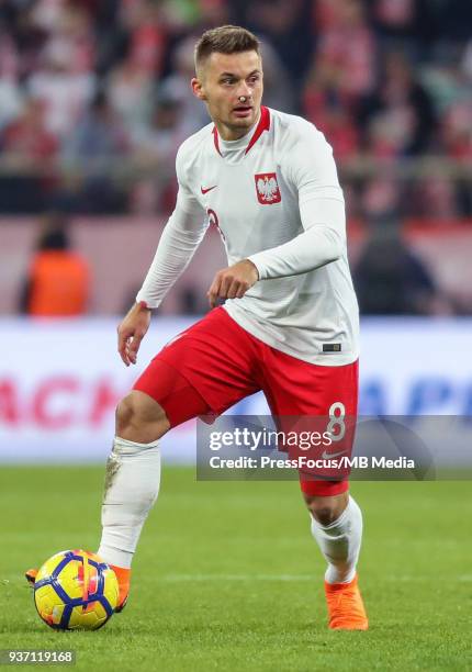 Karol Linetty of Poland during the international friendly match between Poland and Nigeria at the Municipal Stadium on March 23, 2018 in Wroclaw,...