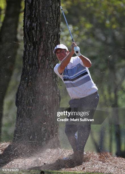 Billy Andrade hits his second shot on the fourth hole during the first round of the Rapiscan Systems Classic at Fallen Oak Golf Course on March 23,...