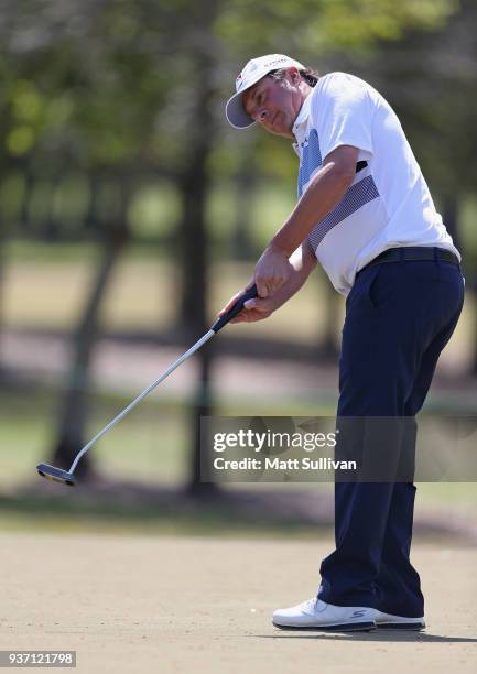 Billy Andrade putts on the fourth hole during the first round of the Rapiscan Systems Classic at Fallen Oak Golf Course on March 23, 2018 in Saucier,...