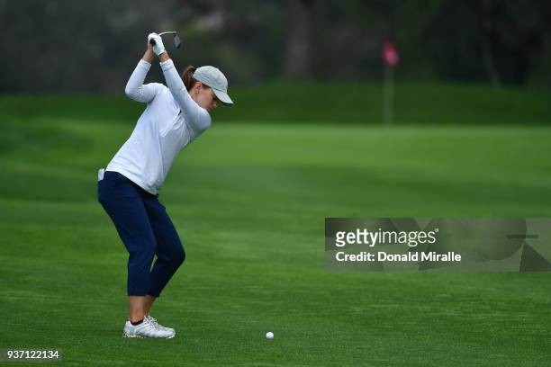 Cindy LaCrosse hits off the 12th fairway during Round Two of the LPGA KIA CLASSIC at the Park Hyatt Aviara golf course on March 23, 2018 in Carlsbad,...