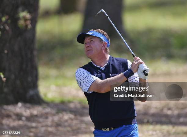 Paul Broadhurst hits his third shot on the fourth hole during the first round of the Rapiscan Systems Classic at Fallen Oak Golf Course on March 23,...