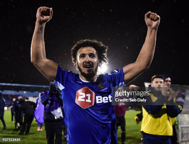 Waterford , Ireland - 23 March 2018; Bastien Héry of Waterford celebrates following his side's victory during the SSE Airtricity League Premier...