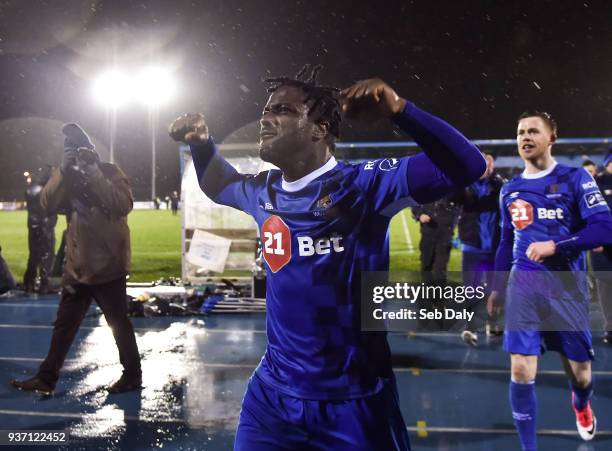 Waterford , Ireland - 23 March 2018; Stanley Aborah of Waterford celebrates following his side's victory during the SSE Airtricity League Premier...