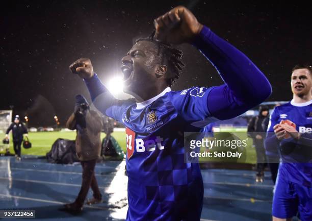 Waterford , Ireland - 23 March 2018; Stanley Aborah of Waterford celebrates following his side's victory during the SSE Airtricity League Premier...