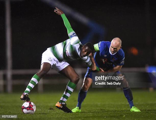Waterford , Ireland - 23 March 2018; Dan Carr of Shamrock Rovers in action against Paul Keegan of Waterford during the SSE Airtricity League Premier...