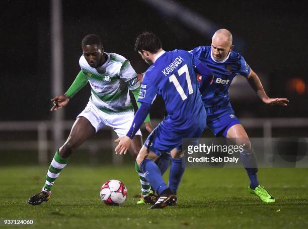 Waterford , Ireland - 23 March 2018; Dan Carr of Shamrock Rovers in action against John Kavanagh, centre, and Paul Keegan of Waterford during the SSE...