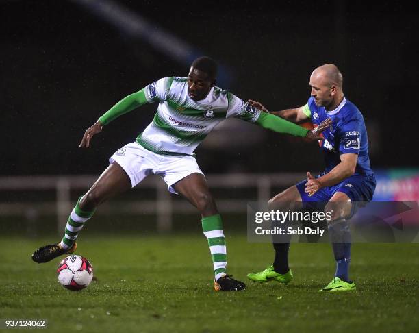 Waterford , Ireland - 23 March 2018; Dan Carr of Shamrock Rovers in action against Paul Keegan of Waterford during the SSE Airtricity League Premier...