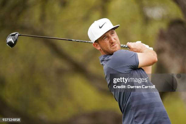 Kevin Chappell of the United States plays his shot from the eighth tee during the third round of the World Golf Championships-Dell Match Play at...