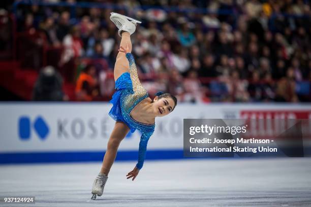 Satoko Miyahara of Japan competes in the Ladies Free Skating during day three of the World Figure Skating Championships at Mediolanum Forum on March...