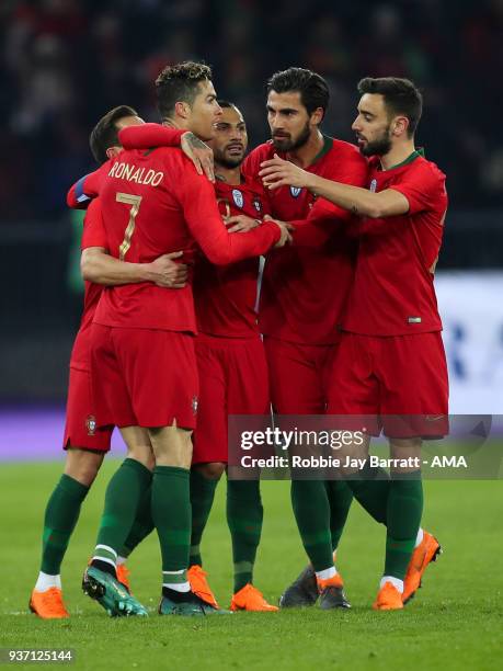 Cristiano Ronaldo of Portugal celebrates after scoring a goal to make it 2-1 via the VAR system during the International Friendly match between...