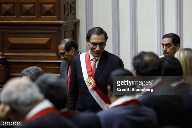 Martin Vizcarra, Peru's president, speaks to attendees during a swearing in ceremony in Lima, Peru, on Friday, March 23, 2018. Vizcarra assumed...