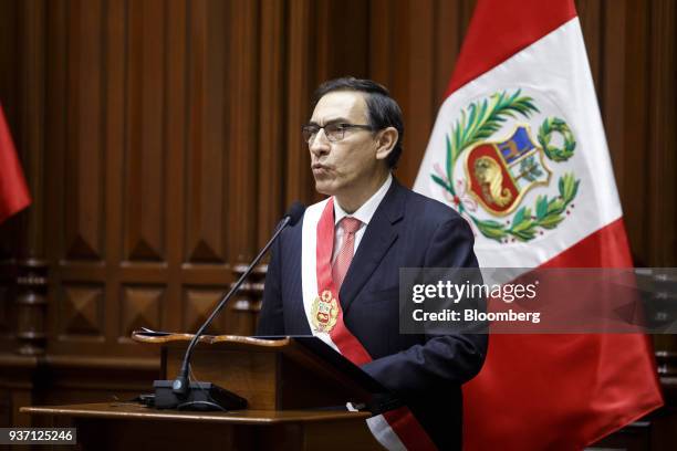 Martin Vizcarra, Peru's president, speaks during a swearing in ceremony in Lima, Peru, on Friday, March 23, 2018. Vizcarra assumed Peru's highest...