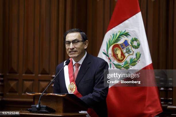 Martin Vizcarra, Peru's president, speaks during a swearing in ceremony in Lima, Peru, on Friday, March 23, 2018. Vizcarra assumed Peru's highest...