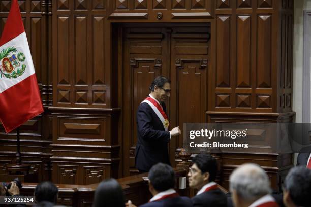 Martin Vizcarra, Peru's president, leaves from a swearing in ceremony in Lima, Peru, on Friday, March 23, 2018. Vizcarra assumed Peru's highest...