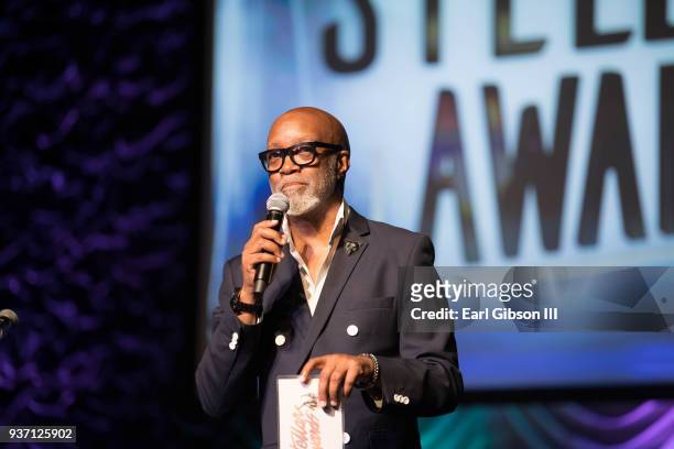 Master of ceremonies Jonathan Slocumb speaks onstage at the Stellar Gospel Music Awards' Independent Artists and Quartet Showcase at The Orleans...