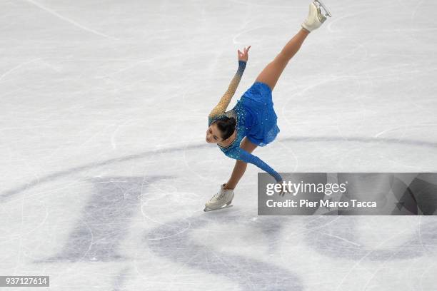 Satoko Miyahara of Japan competes in women free skating during day three of the World Figure Skating Championships at Mediolanum Forum on March 23,...