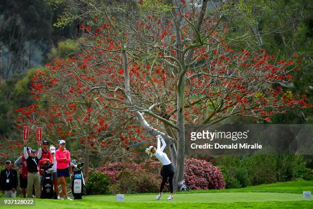Michelle Wie tees off the 4th hole during Round Two of the LPGA KIA CLASSIC at the Park Hyatt Aviara golf course on March 23, 2018 in Carlsbad,...