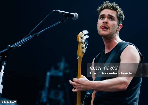 Mike Kerr, singer of Royal Blood performs during the Lollapaloosa Sao Paulo 2018 - Day 1 on March 23, 2018 in Sao Paulo, Brazil.