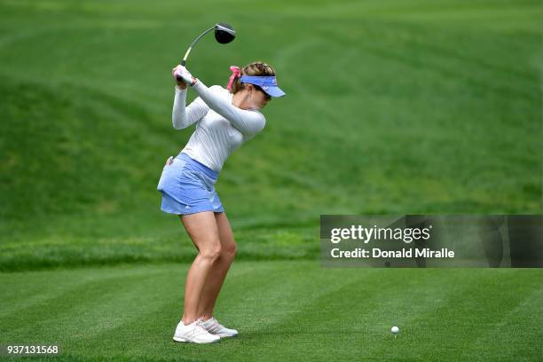 Paula Creamer tees off the 5th hole during Round Two of the LPGA KIA CLASSIC at the Park Hyatt Aviara golf course on March 23, 2018 in Carlsbad,...