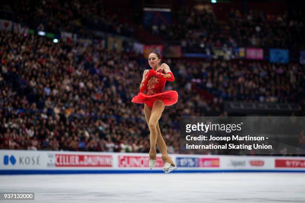 Alina Zagitova of Russia competes in the Ladies Free Skating during day three of the World Figure Skating Championships at Mediolanum Forum on March...