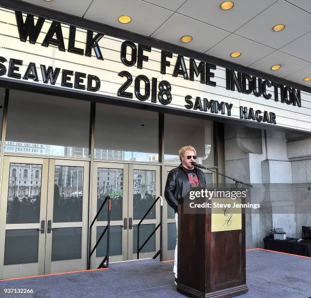 Musician Sammy Hagar is inducted into the 2018 "Bammies Walk of Fame" at Bill Graham Civic Auditorium on March 23, 2018 in San Francisco, California.