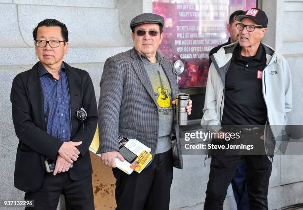 Journalist Ben Fong-Torres, DJ Paul "The Lobster" Wells and Kenny Wardell of The Bammies attend the induction of Sammy Hagar and Steven Seaweed into...