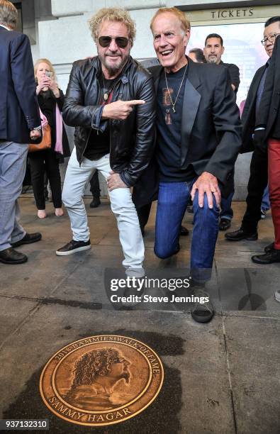 Singer Sammy Hagar and DJ Steven Seaweed attend their induction into the 2018 "Bammies Walk of Fame" at Bill Graham Civic Auditorium on March 23,...