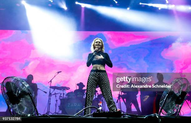 Zara Larsson performs during the Lollapaloosa Sao Paulo 2018 - Day 1 on March 23, 2018 in Sao Paulo, Brazil.