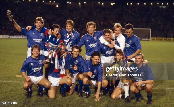 Glasgow Rangers celebrate their victory over Aberdeen in the Skol Cup Final held at Hampden Park, Glasgow on the 25th October 1987. The match ended...