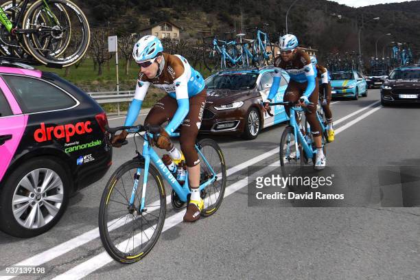 Pierre Latour of France and Team AG2R La Mondiale / Clement Chevrier of France and Team AG2R La Mondiale / Car / during the Volta Ciclista a...
