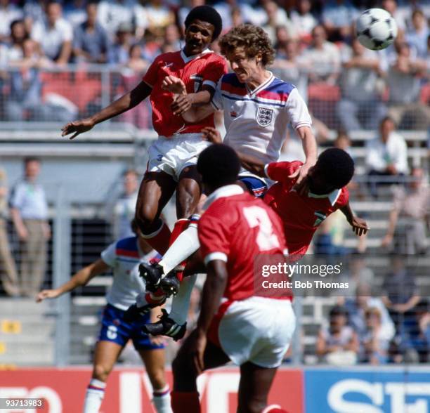 Graham Rix of England is out-numbered by the Kuwaiti defence during the England v Kuwait World Cup Finals match held at San Mames Stadium in Bilbao,...