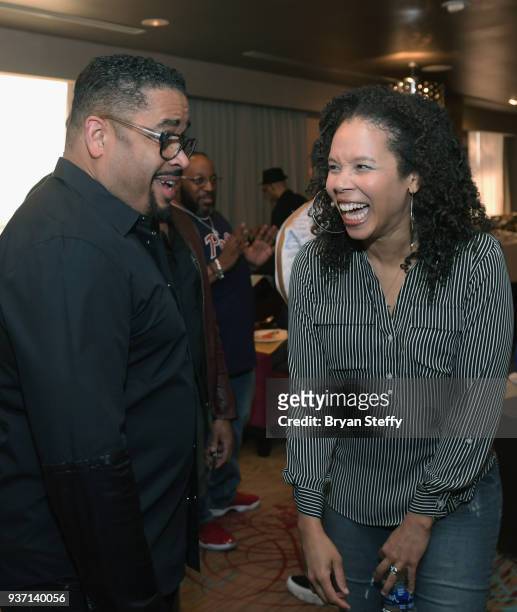Recording artist Byron Cage and The Recording Academy Director of Outreach Kelley Purcell attend the Recording Academy Outreach brunch during the...