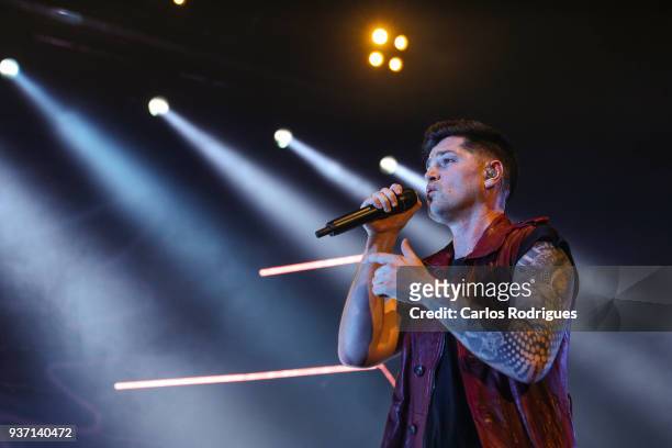 Lead singer Danny O'Donoghue of The Script performs on March 23, 2018 in Lisbon, Portugal.