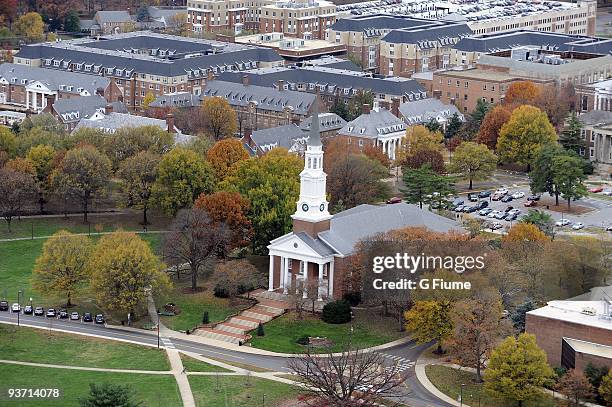 An aerial view of the University of Maryland campus in College Park, Maryland on November 14, 2009.