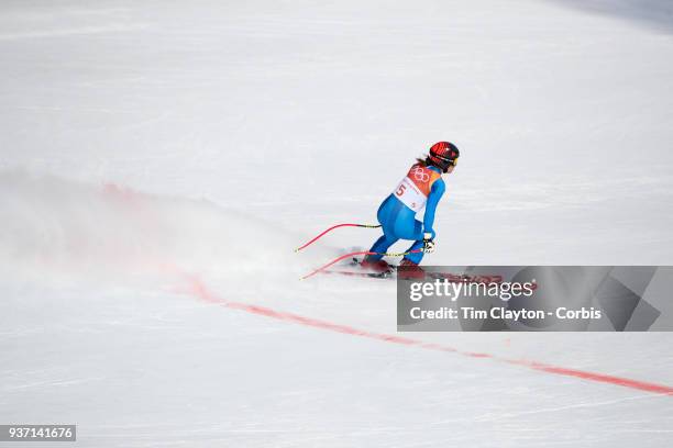 Gold medal winner Sofia Goggia of Italy in action during the Alpine Skiing - Ladies' Downhill race at Jeongseon Alpine Centre on February 21, 2018 in...