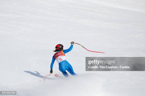 Gold medal winner Sofia Goggia of Italy in action during the Alpine Skiing - Ladies' Downhill race at Jeongseon Alpine Centre on February 21, 2018 in...