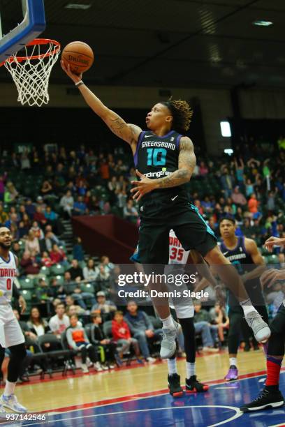Williams of the Greensboro Swarm drives to the basket during the game against the Grand Rapids Drive at the DeltaPlex Arena on March 23, 2018 in...